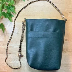 【お散歩ポシェット】Lサイズ　PUレザー グリーン スマホショルダー　紐長さ調整可能