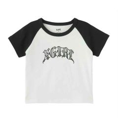 X-girl エックスガール 105252011004 GRADATION GLITTER LOGO S/S RAGLAN BABY TEE ベビーTシャツ WHITE 正規通販 レディース