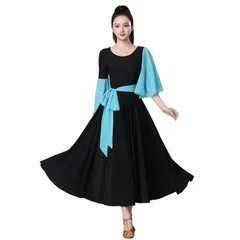 【舞台&普段着】丸首デザイン 社交ダンス ワンピース スリム効果 動きやすい ダンス練習 オシャレ シンプル