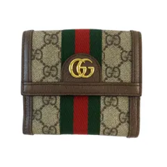 【天白】グッチ GGスプリーム シェリーライン ウォレット オフディア 二つ折り財布 ゴールド金具 ブラウン 財布