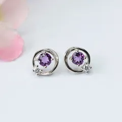 ピアス 天然 アメジスト レディース パープル クリスタル ジュエリー ギフト M250113-74