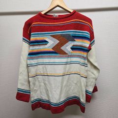 ノーブランド アクリルニット 赤 白 ヴィンテージ メンズ 古着 M-C-382