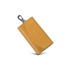 [Kawaoto] キーケース メンズ 4連フック プエブロレザー 日本製 本革 カード2枚 お札1枚 カラビナ key case 多機能 スリム プレゼント クリスマス (柑子色) 0