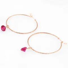 アガット agete フープ ピアス 合成ルビー K10YG 2.9g チャーム レディース【中古】