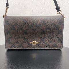 美品 コーチ お財布 ショルダー ダークブラウン シグネチャー 2WAY 
