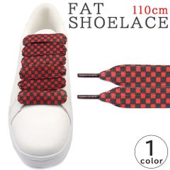 ファットシューレース チェッカー柄 レッド/ブラック 110cm 靴ひも 新品