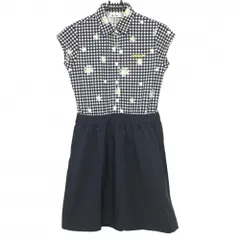 ★値下げ★【超美品】アディダス 半袖ポロワンピース ネイビー×白 チェック 花柄 スカート部サッカー生地  レディース S/P ゴルフウェア adidas