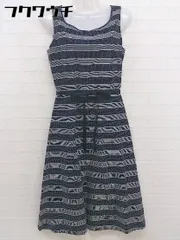 ◇ ◎ HUMAN WOMAN ヒューマンウーマン 総柄 ノースリーブ 膝丈 ワンピース サイズM 2 ネイビー ホワイト系 レディース  【1109100020167】