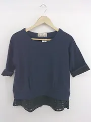 ◇ nano universe ナノユニバース レイヤード風 五分袖 ブラウス カットソー サイズF ネイビー ブラック レディース P  【中古】 【1211140003588】