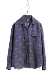 【お得なクーポン配布中!】 90s オールド ギャップ 100% レーヨン 総柄 長袖 シャツ レディース L 旧タグ ブラウス ループ留め オープンカラー 開襟 ゆったり きれいめ