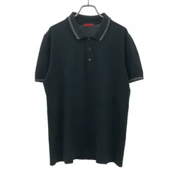 PRADA プラダ　ポロシャツ　ブラック　三角ロゴ　半袖　黒　コットン 10614【美品】プラダ☆三角ロゴポケット付きポロシャツ 定番