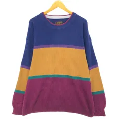 古着 80~90年代 エディーバウアー Eddie Bauer 黒タグ ボーダー柄 リブ編み コットンニットセーター メンズL相当 ヴィンテージ/eaa489092