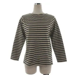 ルノンキュール Lugnoncure Tシャツ カットソー 長袖 クルーネック コットン ボーダー F ベージュ 黒 ブラック トップス /BT