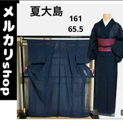 比較的美品 夏大島 夏紬 紗紬 夏着物 ネイビー - メルカリ