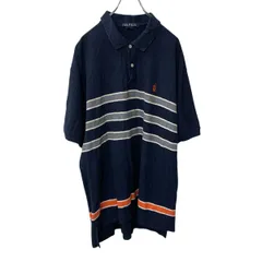 NAUTICA 半袖ポロシャツ XL ネイビー ノーティカ ワンポイントロゴ刺繍 ボーダー柄 コットン 古着卸 アメリカ仕入 a707-5153