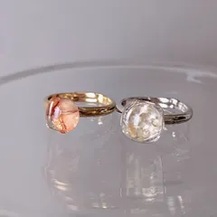 𓈒𓂂𓏸2点セット𓏸𓂂𓈒ルチルクォーツとオーロラクォーツのリング𓂃𓈒KW8　お得　セール　透明感　シンプル　小ぶり　ピアス　アクセサリー　綺麗め　爽やか　小さめ　石　天然石　淡い色