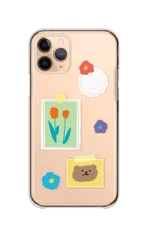 iPhone12 Pro Max ケース カバー アイフォン12 プロマックス スマホケース ハードケース ステッカー シール デコ ポップ カラフル くま 花柄 おしゃれ かわいい 透明 カラー01