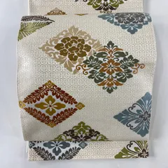 美品 正絹 着物“品よく華を解く唐花や花菱、七宝や蜀江文！”袋帯 B-56