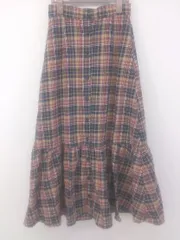 ◇ riche glamour チェック フロントボタン ロング フレア スカート サイズM ベージュ レッド ネイビー系 レディース E  【1304260010373】