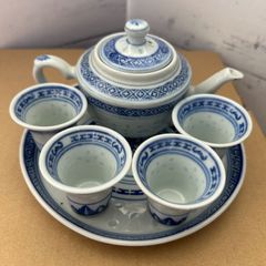 台湾茶器 景徳鎮茶器 景城窯 青白花柄 蘭花 唐草紋 茶器セット - メルカリ