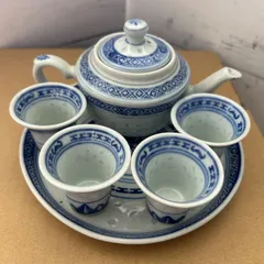 中国茶器 6点　まとめセット 茶道具  急須　湯飲み　藍　白　青　お猪口　プレート