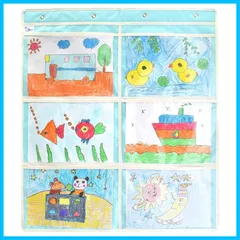 【特価セール】壁掛け コレクションポケット 壁掛専用 A4紙 クリア すぐわかる 透明 シンプル 絵 (スカイブルー 展示用ホルダー 横 写真 6ポケットW68×H78cm) クリアなウォールポケット