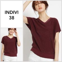 A0258【美品♪】INDIVI 【ハンドウォッシュ】麻混 リップルニット