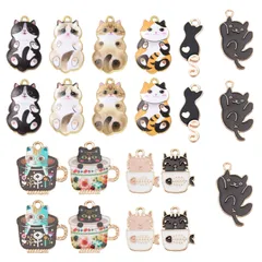 【在庫セール】SUNNYCLUE　40個10種　猫　チャーム　ネコ　チャーム　桜　チャーム　エナメル　かわいい　サクラ　チャーム　月　パーツ　花　ピアス　ねこ　花びら　イヤリング　桜　ネックレス　ねこ　葉　ブレスレット　薔薇　 ネコ　さくら　キーホルダー　ムー