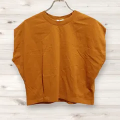 C1407 ジーユー GU ブラウス ノースリーブ (S) 黄 無地 綿/コットン Uネック