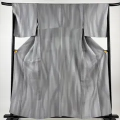 小紋 身丈159.5cm 裄丈66.5cm M 単衣 地紋 ぼかし 灰色 正絹 美品 秀品 【中古】