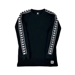 Kappa KONTROLL カッパ コントロール BANDA 逆バンダ 袖 スリーブ ライン サーマル ワッフル ニット ロンT 長袖 Tシャツ スウェット 黒 ブラック Mサイズ イタリア サッカー スポーツ 韓国ファッション ストリート ダンス ダンサー