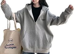 グレー_2XL ニブンノイチプラス ジップ アップ パーカー 長袖 裏毛 ゆったり 可愛 スウェット レディース グレー, XXL