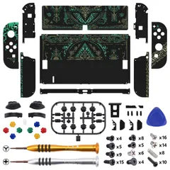 本体ではない-eXtremeRate switch oledに対応用パターン柄バックプレート&PCスイッチ 背面スタンド、switch 有機elに対応用スイッチ ジョイコンハンドヘルドコントローラーハウジング、キックススタンドとフルセットボタンが付き【ブラック