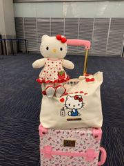 **2025年春季新作 Hallo Kitty カートゥーン柄 大容量トートバッグ レディース 通勤用 ショルダーバッグ ソフトハンドル ダブルストラップ ホワイト**