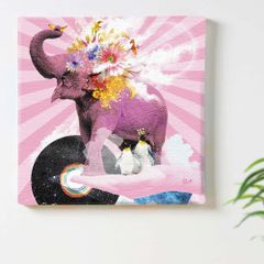 【送料込】アートパネル Galaxy Graphics グラフィックアート グラフィック 像 ゾウ ぞう 動物 アニマル ピンク 花 フラワー pa1258