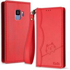Kedic Galaxy S9 ケース 手帳型 ギャラクシー S9 ケース 可愛い笑顔の猫模様 手作り SC-02K SCV38 携帯カバー ぎゃらくしーS9 スマホケース 手帳型 おしゃれ カード入れ 財布型 と横方向のスタンドが 多機 ケース 赤 297