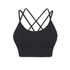 スポーツブラ 揺れない 【ブラック】 クロスデザイン スポブラ スポーツ 下着 ブラジャー かわいい ランニング ジュニアブラ ヨガ ジム ジョギング カップ付き 大きいサイズ ジュニア 運動 部活 体育 スポーツ ブラジャー 胸を小さく見せる おしゃれ