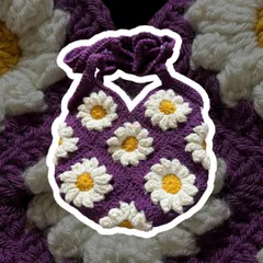 ハンドメイド　ポシェット　手芸　かぎ編み　毛糸　グラニースクエア　デイジー　フラワー　　バッグ　裏地付
