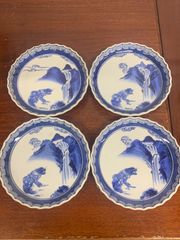 江戸後期 古伊万里 山水 獅子 乾銘 中皿4客