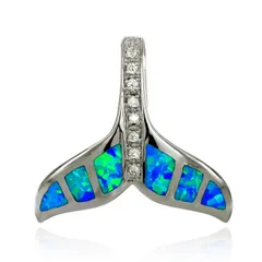 Style:チェーンなし [レイラニ] ハワイアンジュエリー ブルーオパール ホエールテール (クジラの尻尾) ペンダント ネックレス メンズ レディース シルバー925（チェーンなし）