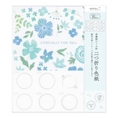 新品 ミドリ 色紙 カラー色紙 シール付 半透明 二つ折り 花柄 青 33261006