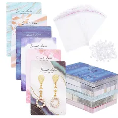 【人気商品】ピアス ネックレス 台紙 アクセサリー台紙 5種類 OPP袋100枚 240個ピアスキャッチ付き 100枚入り おしゃれ 美しい柄 包装資材 ディスプレイカード PandaHall クラフト紙 ジュエリー用 展示用 PH アクセサリーパーツ ハンド