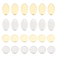 【数量限定】2スタイル 2色 楕円形 チャーム 円形 304ステンレスチャーム タグチャーム 空白チャーム 約80個 刻印 テールチェーンペンダント プレート オーバル メタルチャーム 金属チャーム [UNICRAFTALE] ネックレスパーツ 垂れ飾り ブレ