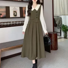 ワンピース 入学式 長袖 レディース 春秋 韓国 清楚 上品 ワンピ かわいい きれいめ おしゃれ フェミニン フォーマル ロングワンピース レイヤード ブラウス 着やせ 40代 50代 送料無料