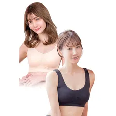 VIAGE (ヴィアージュ) ビューティアップ ナイトブラ 2枚セット (ブラック/ピンクベージュ, L) 全６サイズ 脇高設計 ノンワイヤー 背面着圧設計 締付け感なし 0