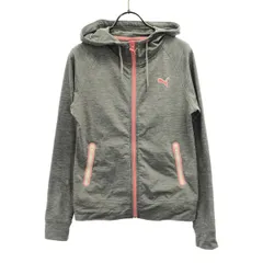 PUMA プーマ ロゴ刺繍 長袖 スウェットパーカー M グレー系 レディース 古着