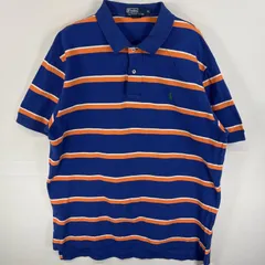古着 90's/90年代 ポロバイラルフローレン Polo by Ralph Lauren ポロシャツ マルチボーダー 大きいサイズ ワンポイント ロゴ 刺繍 XL  ブルー系 マルチカラー メンズ
