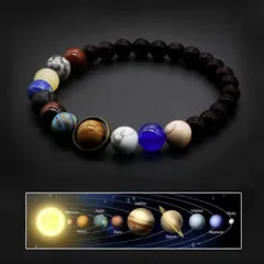 【普通郵便発送】 ブレスレット 太陽系 パワーストーン 水金地火木土天海冥 数珠 シンプル