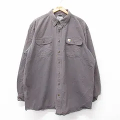 XL/古着 カーハート 長袖 ブランド シャツ メンズ ワンポイントロゴ 大きいサイズ ロング丈 コットン ボタンダウン 濃グレー 25sep10 中古 