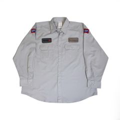 LOGISTIK 長袖 ワークシャツ 企業ロゴ ワッペン グレー系 XXL B202507